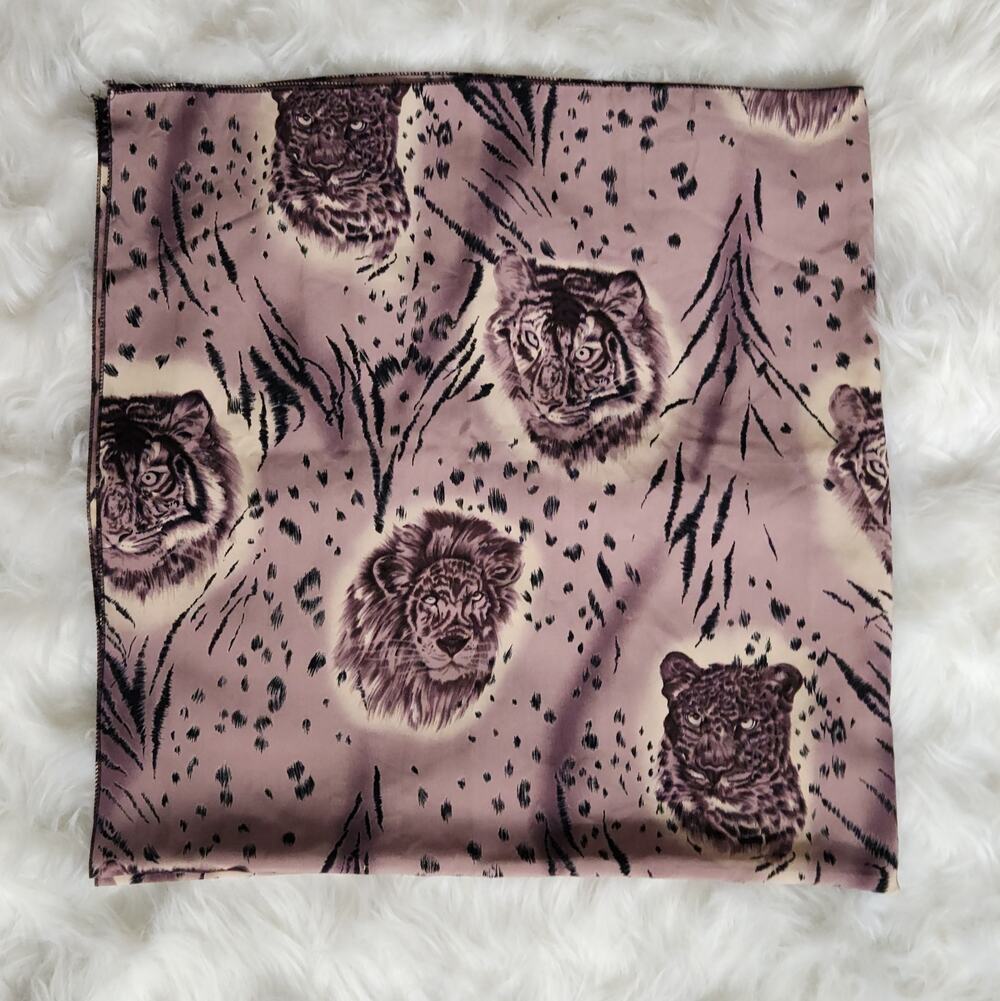 Vintage Large Silky Mauve Safari Animal Print Scarf | 1980s Lion Tiger Leopard